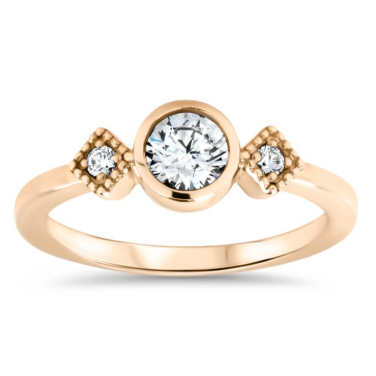 Round Moissanite Engagement Ring Diamond Side Stones Thin Band Setting - Alice - Moissanite Rings