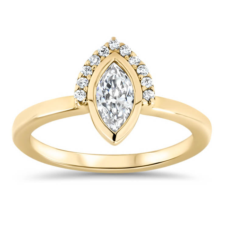 Half Halo Marquise Moissanite Diamond Engagement Ring  Bezel Set Ring Unique Style - Scarlette - Moissanite Rings