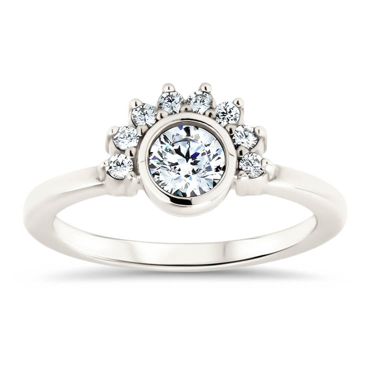 Half Halo Moissanite Engagement Ring Diamond Setting Bezel Set Ring - Isabella - Moissanite Rings