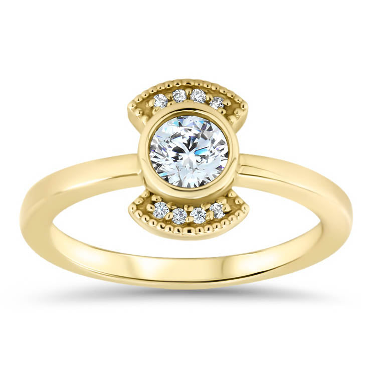 Round Moissanite Engagement Ring Diamond Setting Thin Band Ring Bezel Set Center Stone - Juliette - Moissanite Rings
