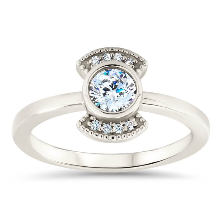 Round Moissanite Engagement Ring Diamond Setting Thin Band Ring Bezel Set Center Stone - Juliette - Moissanite Rings