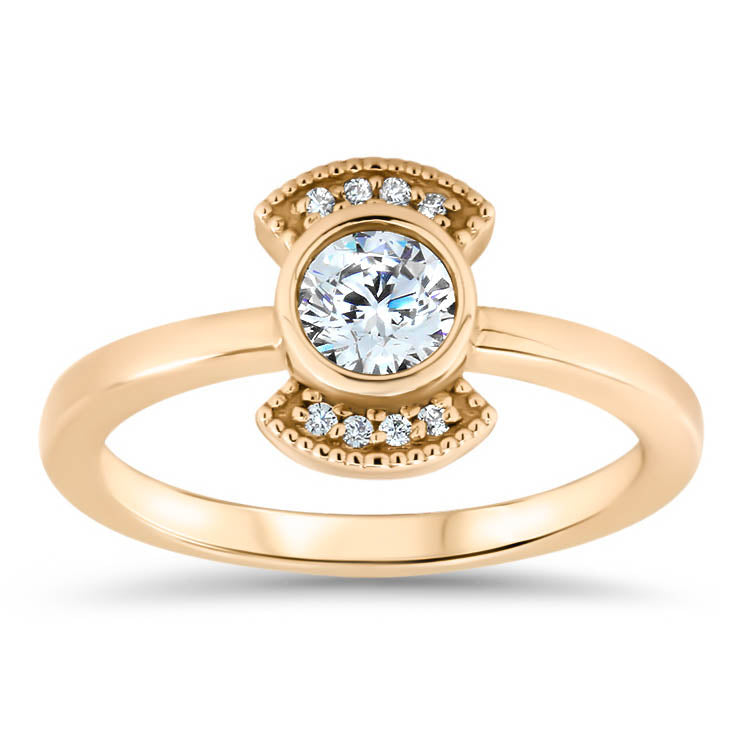 Round Moissanite Engagement Ring Diamond Setting Thin Band Ring Bezel Set Center Stone - Juliette - Moissanite Rings