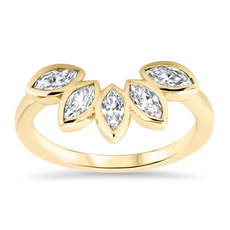 Diamond Marquise Wedding Band Curved Wedding Band Peacock Style Band - Paloma - Moissanite Rings