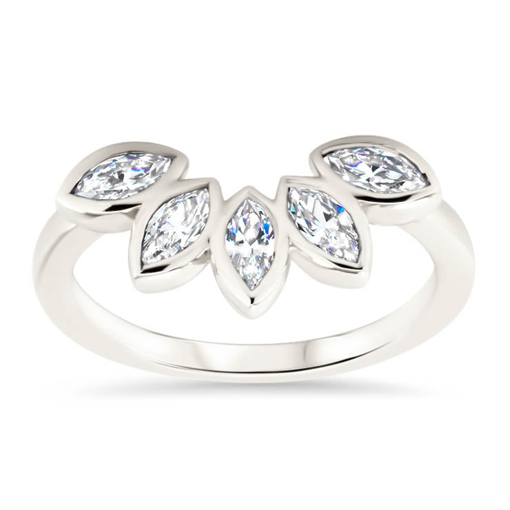 Diamond Marquise Wedding Band Curved Wedding Band Peacock Style Band - Paloma - Moissanite Rings
