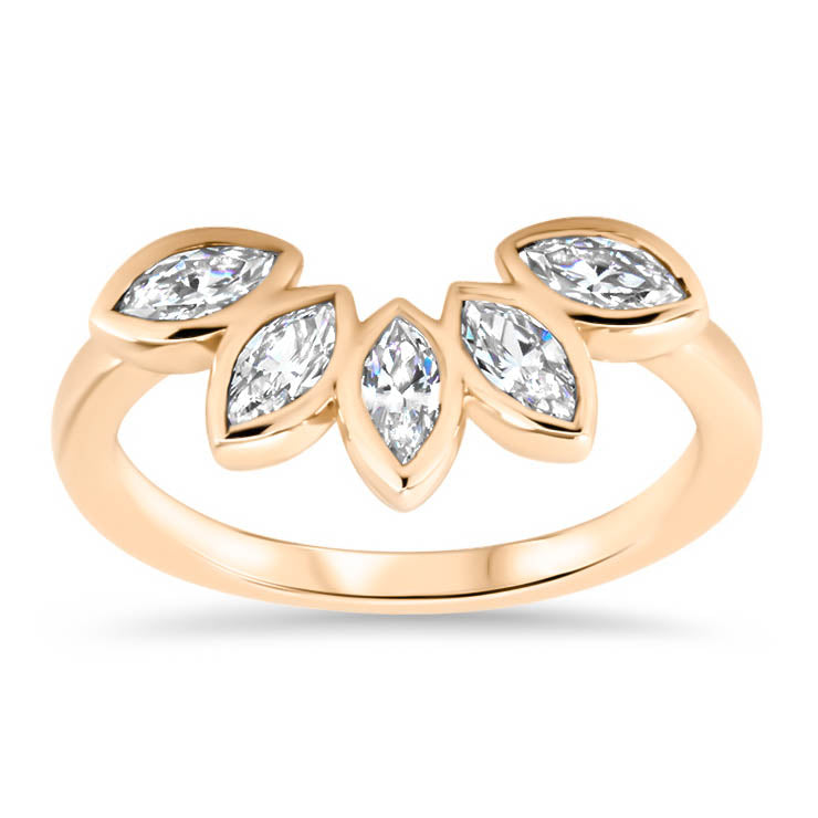 Diamond Marquise Wedding Band Curved Wedding Band Peacock Style Band - Paloma - Moissanite Rings