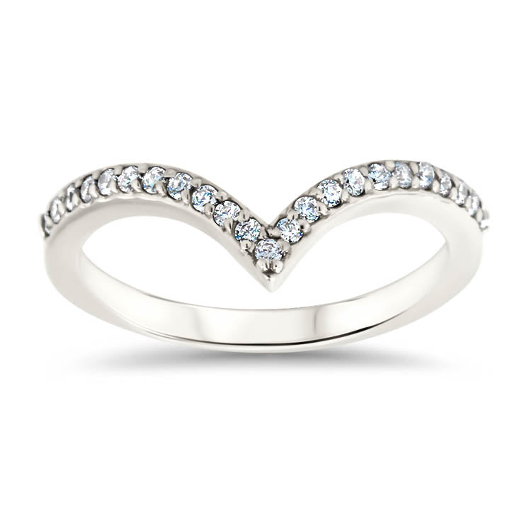 Chevron Diamond Wedding Band Thin Diamond Band Stacking Ring Matching Band - Ava Band - Moissanite Rings