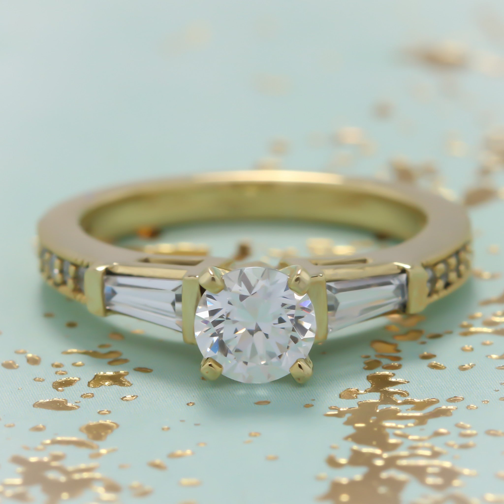 Tapered Baguette Diamond Engagement Ring Setting Moissanite Center - Maxine - Moissanite Rings
