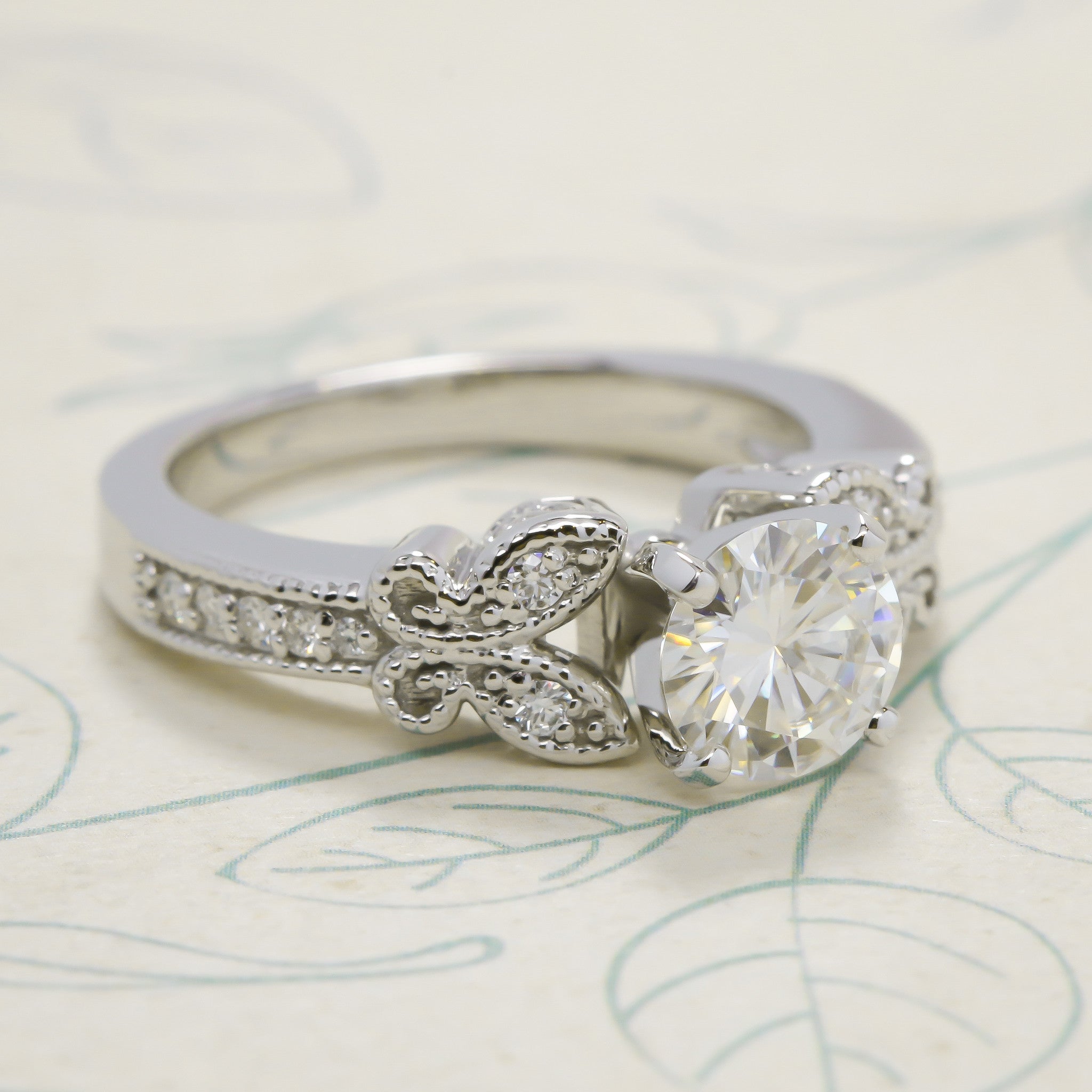 Forever One Butterfly Moissanite Engagement Ring - Butterfly Kisses - Moissanite Rings