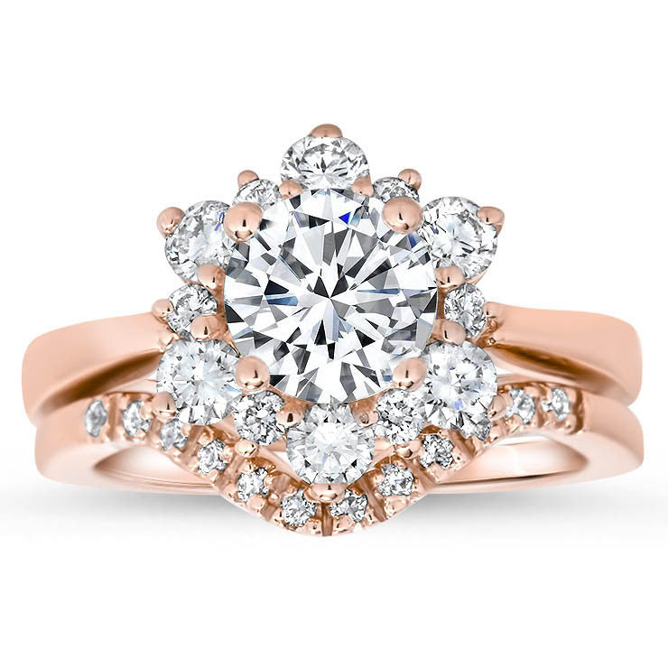 Snowflake Style Engagement Ring Plain Band Diamond Halo Matching Diamond Wedding Band - Snowflake II Set - Moissanite Rings