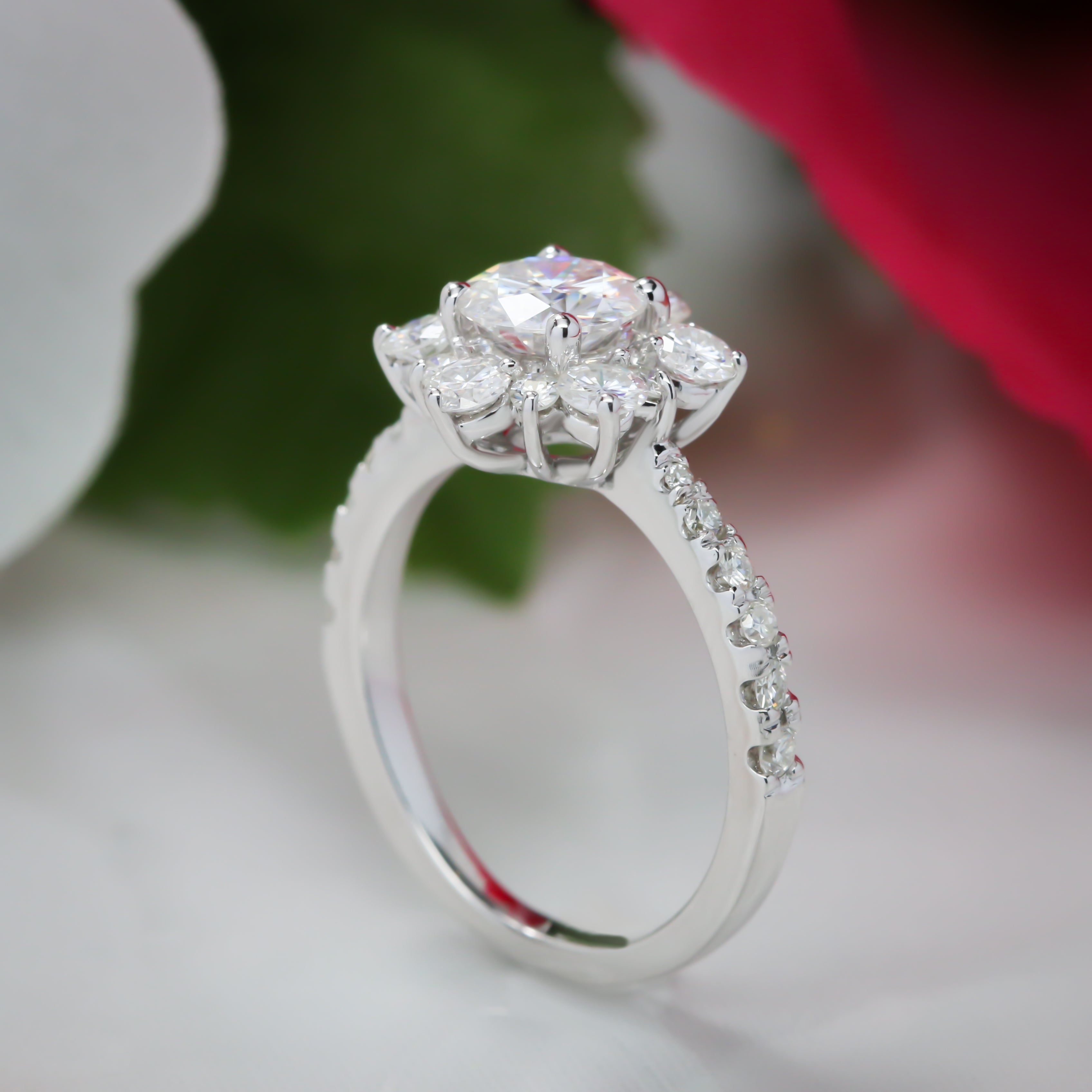Snowflake Inspired Diamond Halo Moissanite Engagement Ring - Snowflake - Moissanite Rings