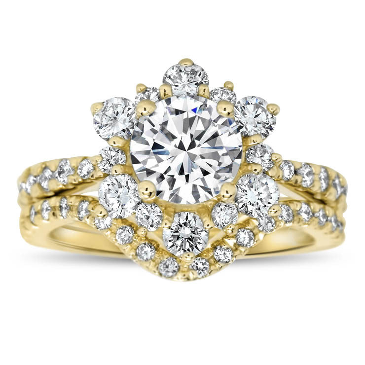 Diamond Snowflake Wedding Set Engagement Ring and Wedding Band - Snowflake Set - Moissanite Rings