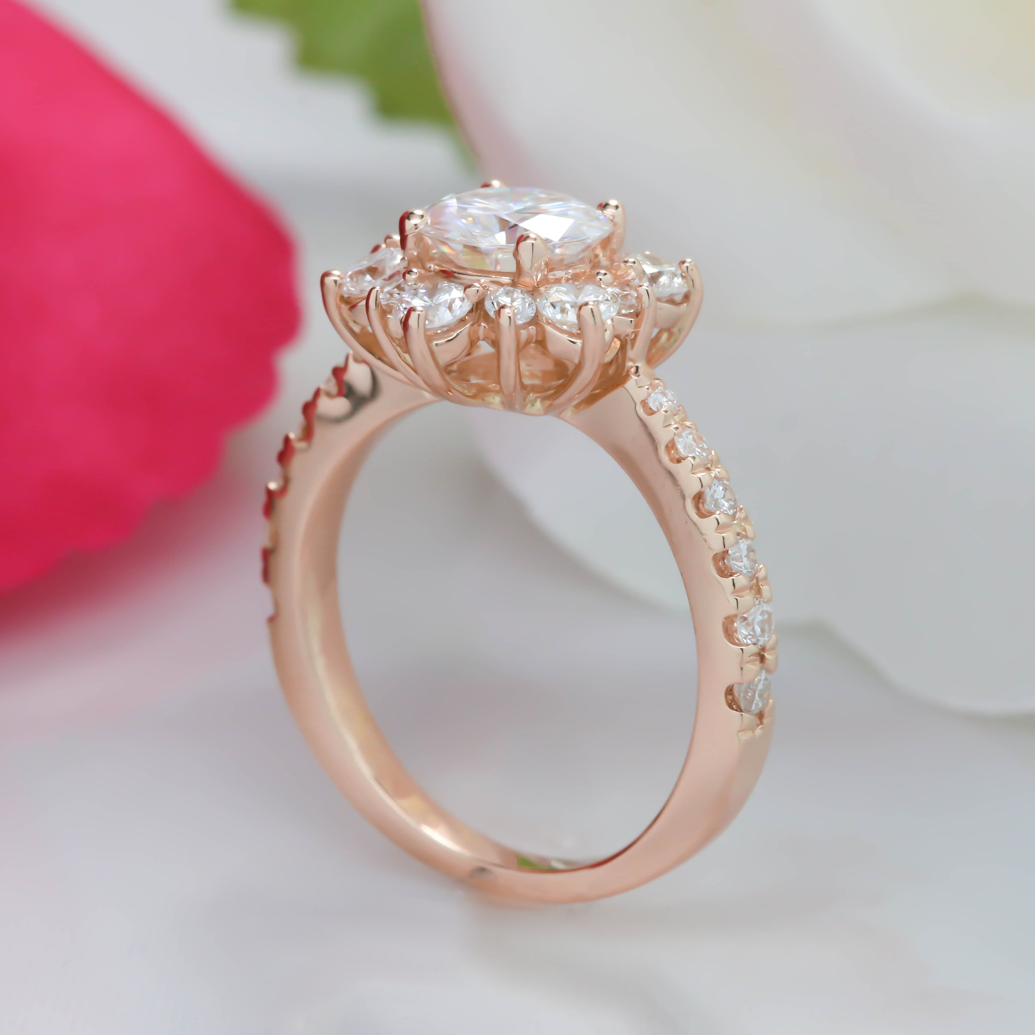 Snowflake Inspired Diamond Halo Moissanite Engagement Ring - Snowflake - Moissanite Rings