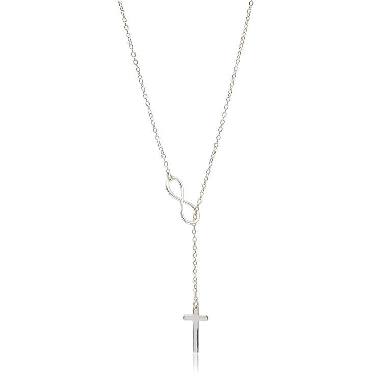 Gold Cross Infinity Lariat Necklace