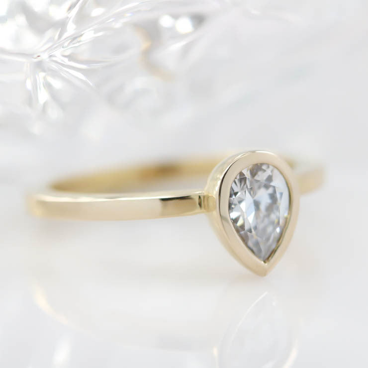 Pear Shape Forever One Moissanite Engagement Ring Bezel Set Ring - Drop - Moissanite Rings