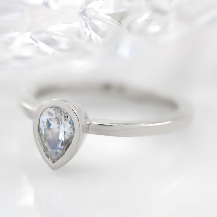 Pear Shape Forever One Moissanite Engagement Ring Bezel Set Ring - Drop - Moissanite Rings