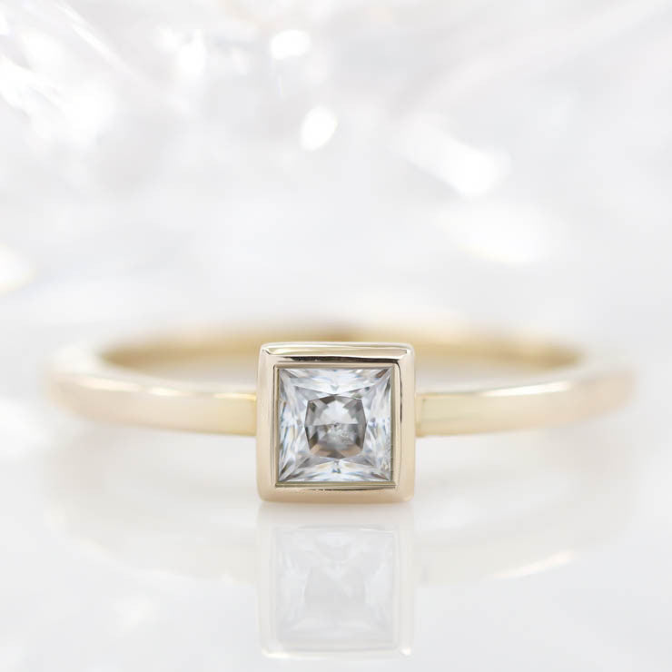 Princess Cut Moissanite Engagement Ring Thin Band Bezel Set Ring - Meghan - Moissanite Rings