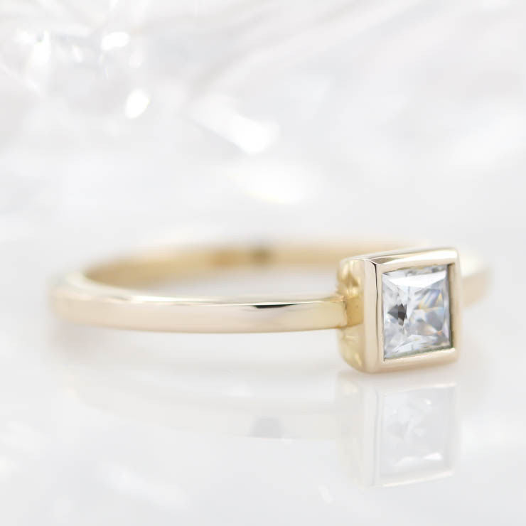Princess Cut Moissanite Engagement Ring Thin Band Bezel Set Ring - Meghan - Moissanite Rings