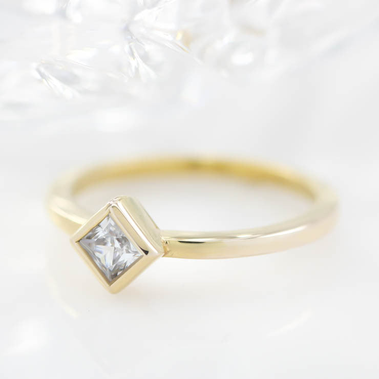 Kite Set Square Moissanite Engagement Ring Bezel Set Ring - Kate - Moissanite Rings