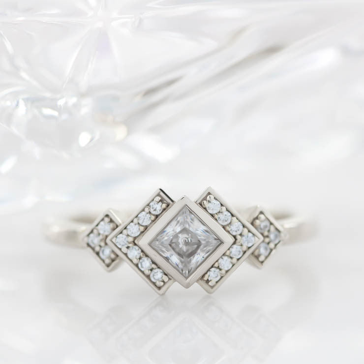 Princess Cut Bezel Set Moissanite Engagement Ring Diamond Setting Kite Set Stone - Empire - Moissanite Rings