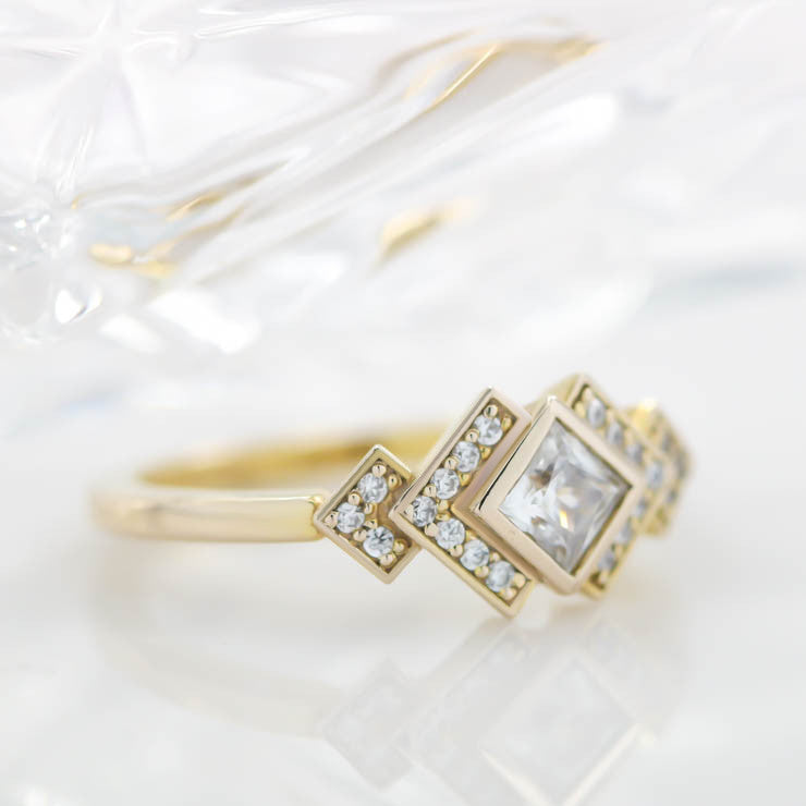 Princess Cut Bezel Set Moissanite Engagement Ring Diamond Setting Kite Set Stone - Empire - Moissanite Rings