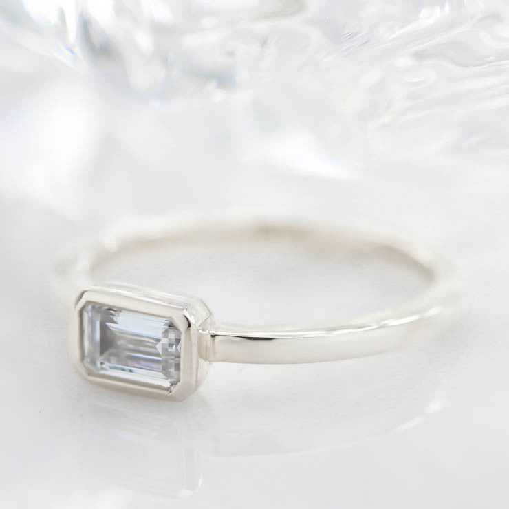 Unique Emerald Cut Engagement Ring Moissanite Ring - Ella - Moissanite Rings