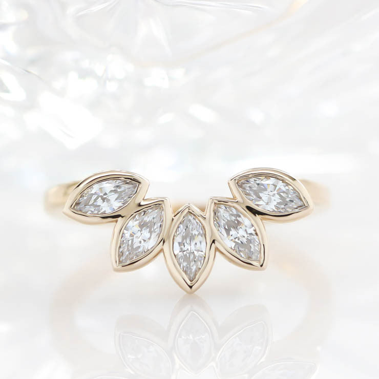 Diamond Marquise Wedding Band Curved Wedding Band Peacock Style Band - Paloma - Moissanite Rings