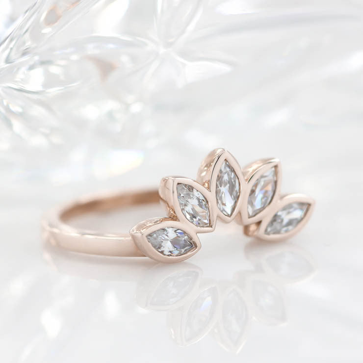 Diamond Marquise Wedding Band Curved Wedding Band Peacock Style Band - Paloma - Moissanite Rings