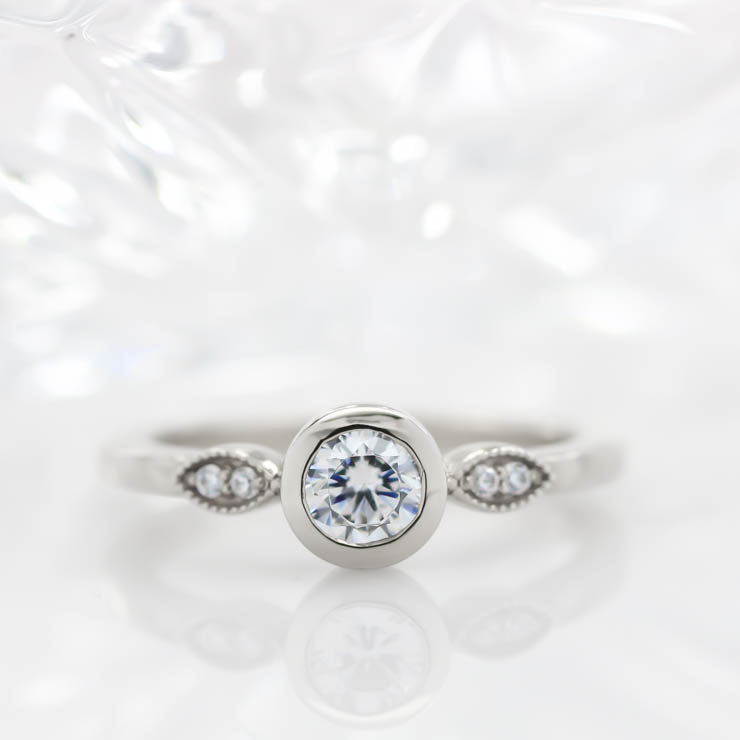 Bezel Set Moissanite Engagement Ring Diamond Setting - Emily - Moissanite Rings