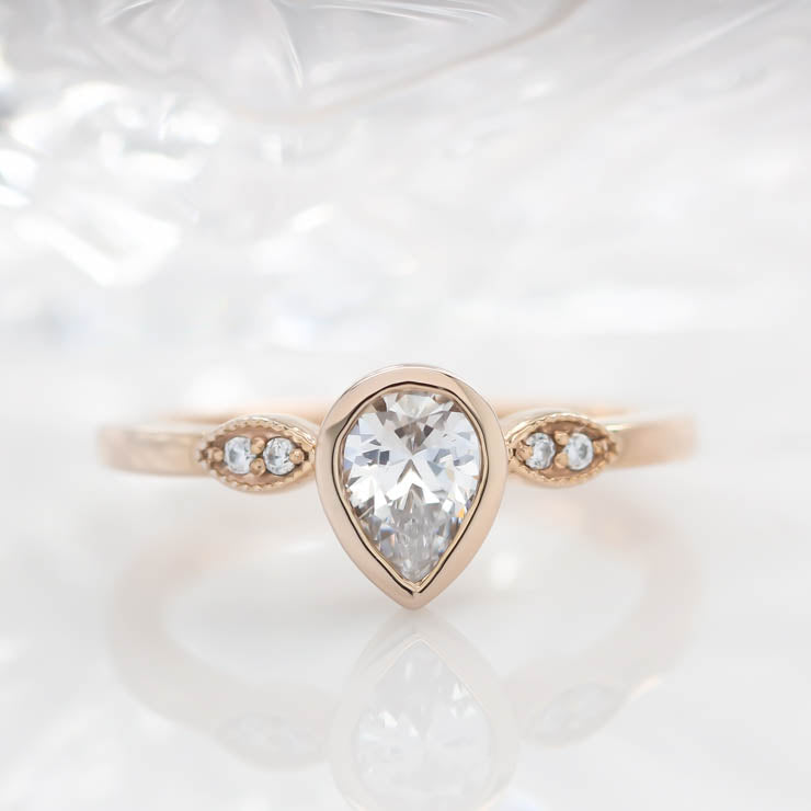Pear Moissanite Engagement Ring Diamond Setting Moissanite Ring - Avery - Moissanite Rings