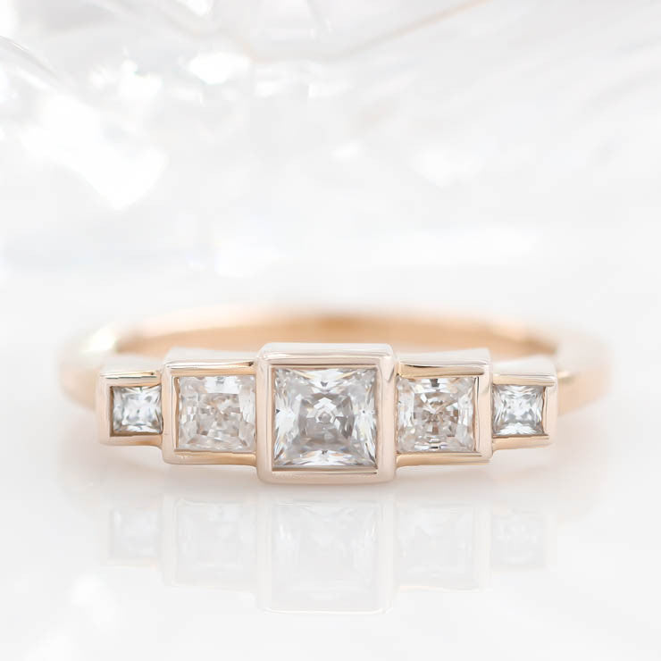 Princess Cut Diamond Engagement Ring Setting Moissanite Center Stone Unique Ring - Brooklyn - Moissanite Rings