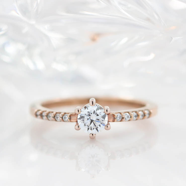 Thin Diamond Band Engagement Ring Six Prong Moissanite Center Stone - Moissanite Rings