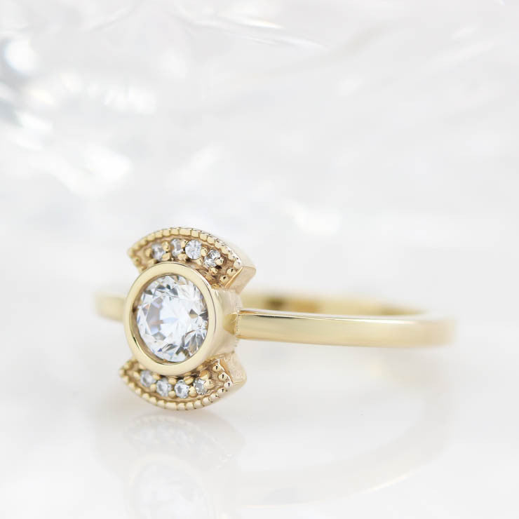 Round Moissanite Engagement Ring Diamond Setting Thin Band Ring Bezel Set Center Stone - Juliette - Moissanite Rings