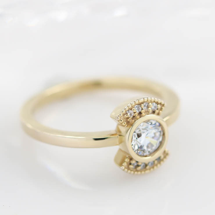 Round Moissanite Engagement Ring Diamond Setting Thin Band Ring Bezel Set Center Stone - Juliette - Moissanite Rings