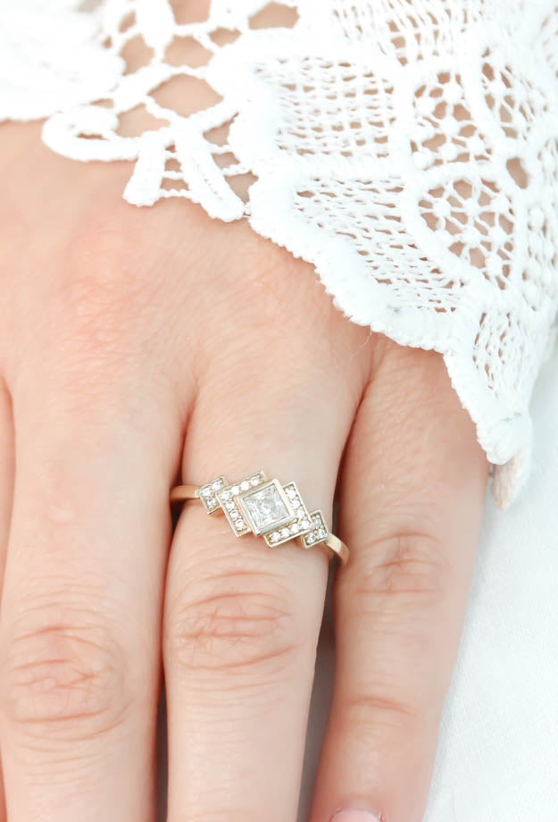 Princess Cut Bezel Set Moissanite Engagement Ring Diamond Setting Kite Set Stone - Empire - Moissanite Rings