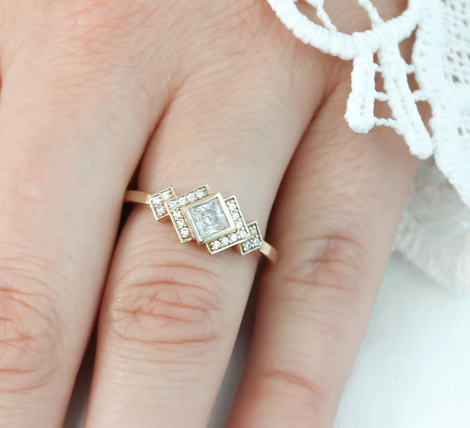 Princess Cut Bezel Set Moissanite Engagement Ring Diamond Setting Kite Set Stone - Empire - Moissanite Rings