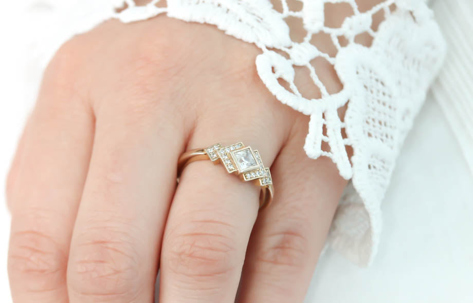 Princess Cut Bezel Set Moissanite Engagement Ring Diamond Setting Kite Set Stone - Empire - Moissanite Rings