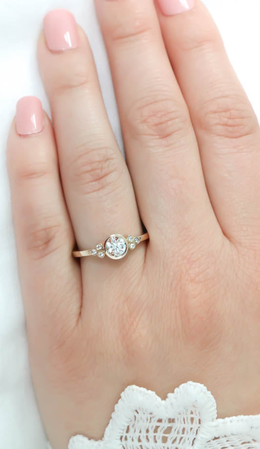 Bezel Set Diamond Setting Moissanite Center Engagement Ring - Audrey - Moissanite Rings