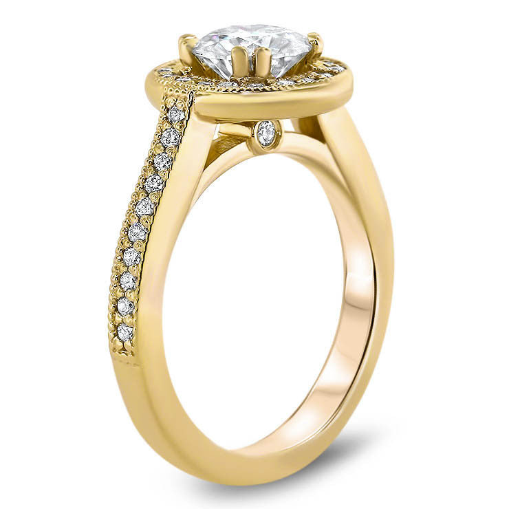 Diamond Halo Engagement Ring Setting Forever One Moissanite Engagement Ring - Clementine - Moissanite Rings