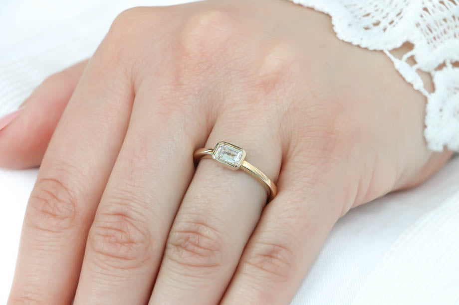 Unique Emerald Cut Engagement Ring Moissanite Ring - Ella - Moissanite Rings