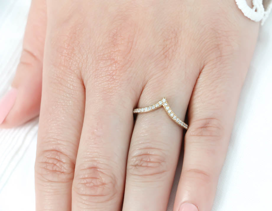 Chevron Diamond Wedding Band Thin Diamond Band Stacking Ring Matching Band - Ava Band - Moissanite Rings