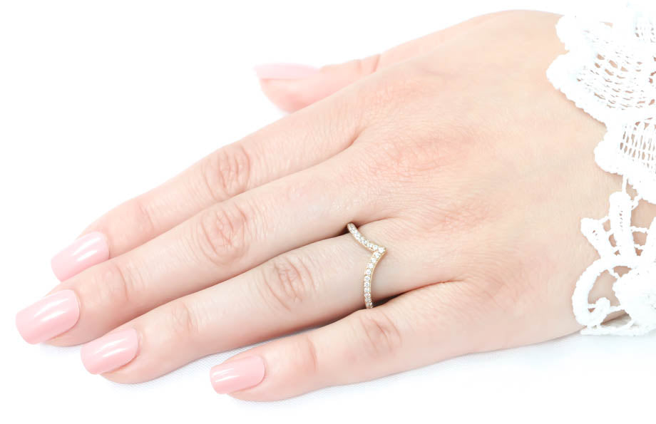 Chevron Diamond Wedding Band Thin Diamond Band Stacking Ring Matching Band - Ava Band - Moissanite Rings