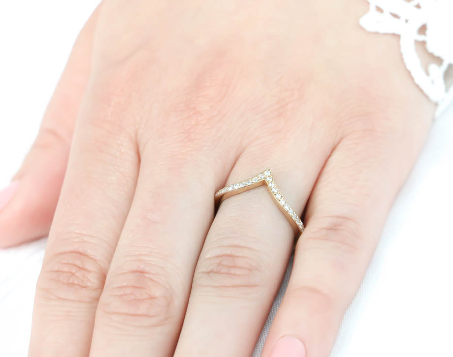 Chevron Diamond Wedding Band Thin Diamond Band Stacking Ring Matching Band - Ava Band - Moissanite Rings