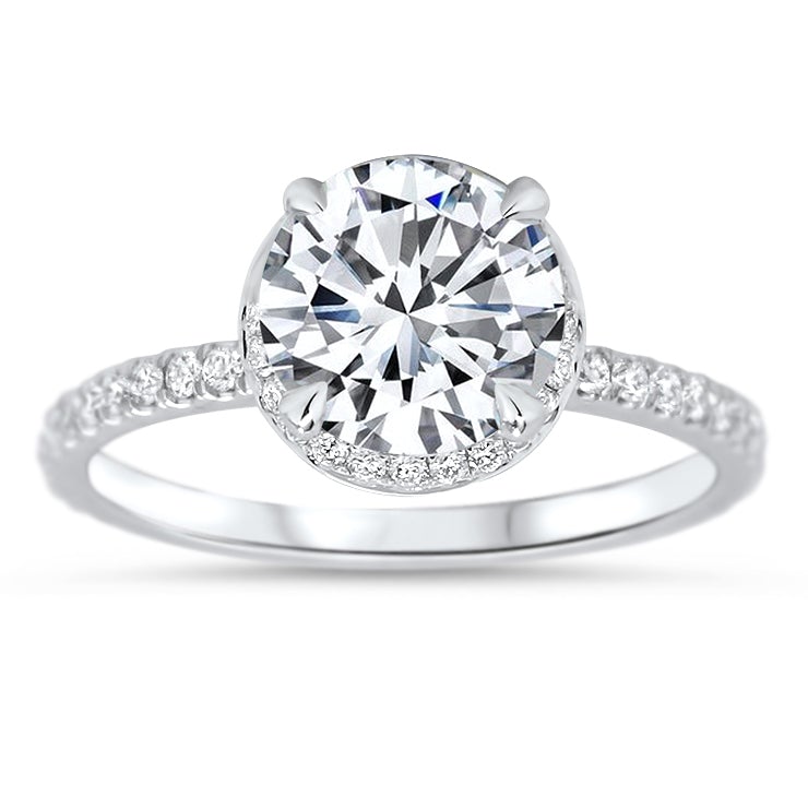 8 mm Moissanite Engagement Ring Hidden Halo Diamond Micro Pave Setting - Fire - Moissanite Rings