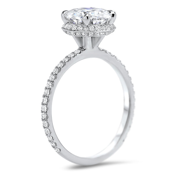 8 mm Moissanite Engagement Ring Hidden Halo Diamond Micro Pave Setting - Fire - Moissanite Rings