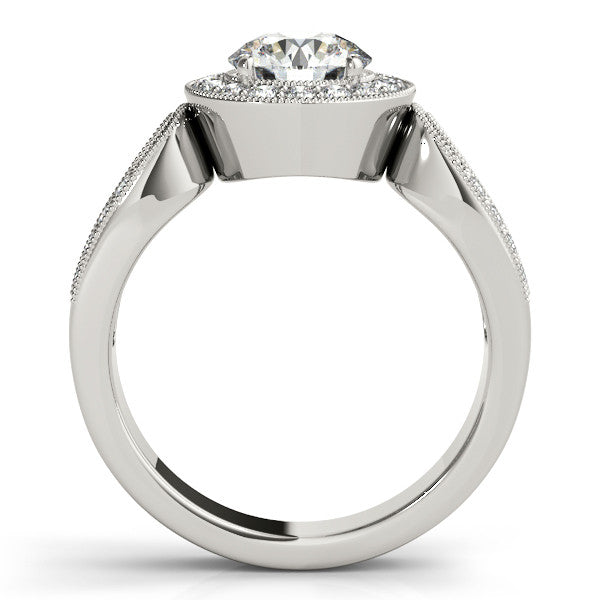 Loop Shank Diamond Halo Ring Moissanite Center - Ina - Moissanite Rings