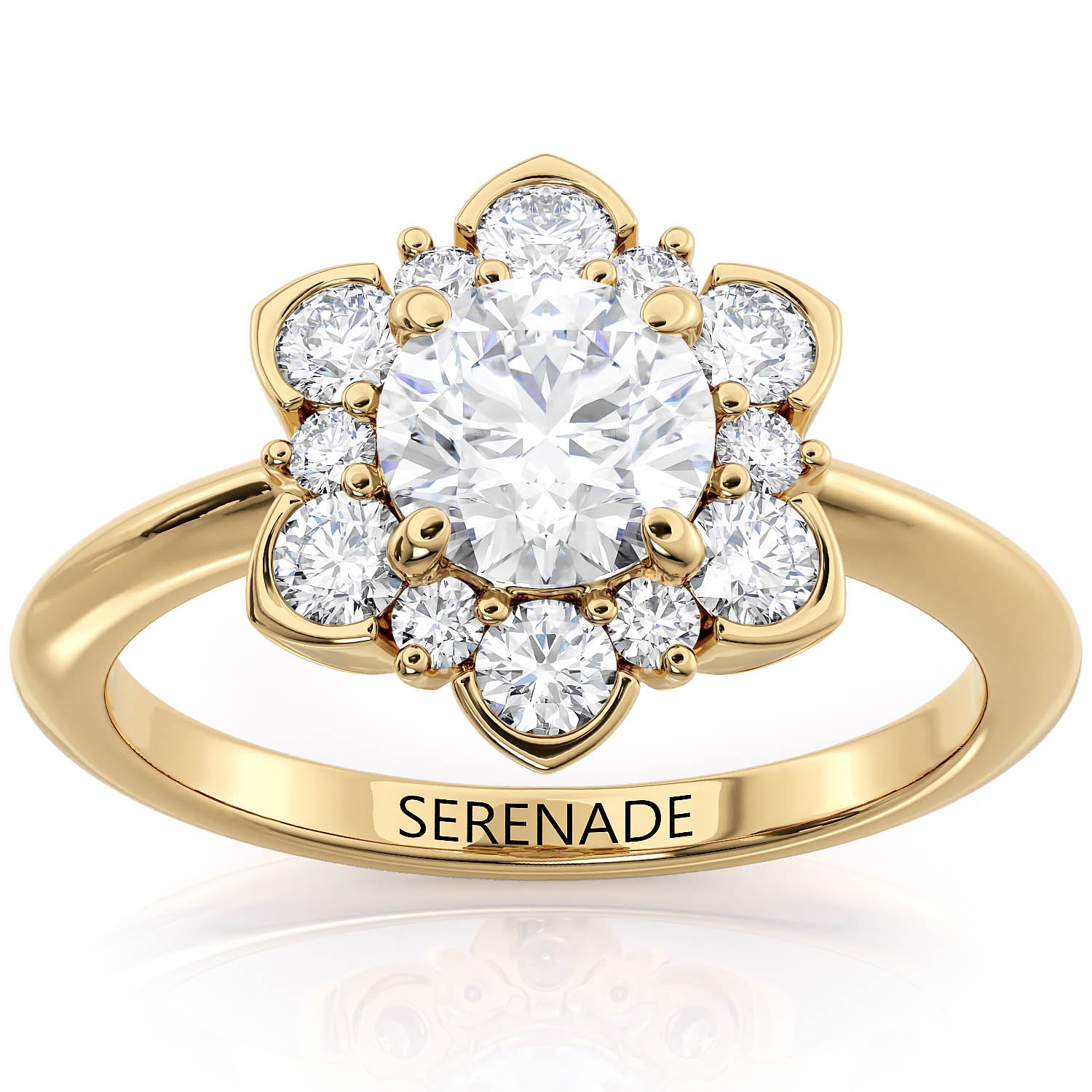 Diamond Halo Plain Shank Moissanite Engagement Ring - Sparkling Snowflake II
