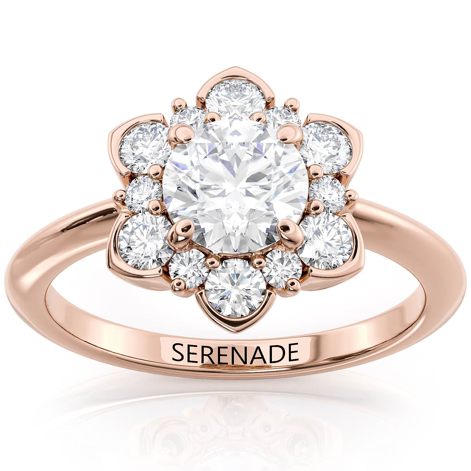 Diamond Halo Plain Shank Moissanite Engagement Ring - Sparkling Snowflake II