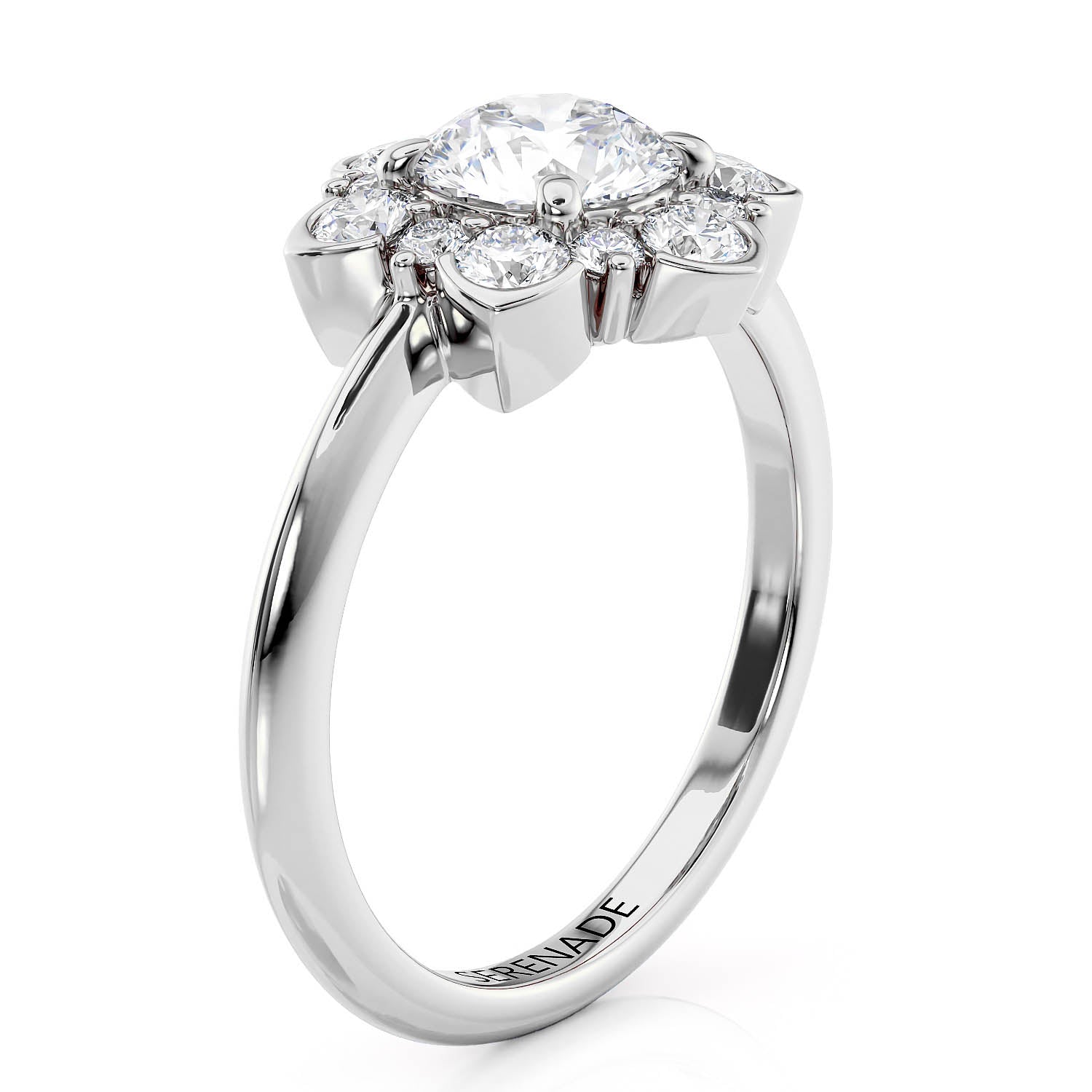 Diamond Halo Plain Shank Moissanite Engagement Ring - Sparkling Snowflake II