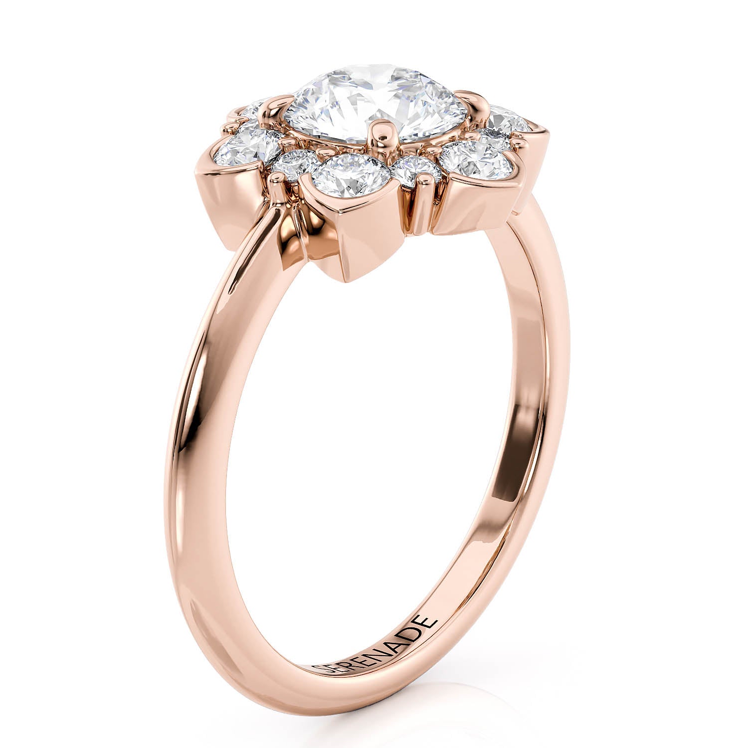 Diamond Halo Plain Shank Moissanite Engagement Ring - Sparkling Snowflake II