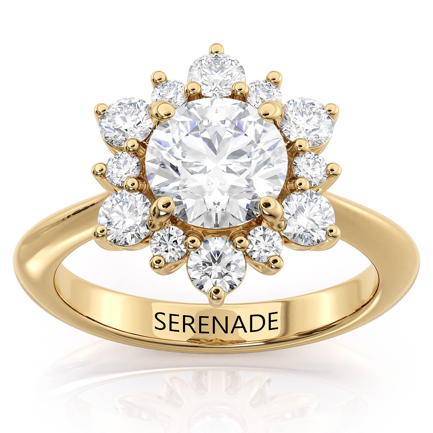 All Moissanite Snowflake Style Engagement Ring Plain Band Moissanite Center and Halo- Snowflake II Moissanite